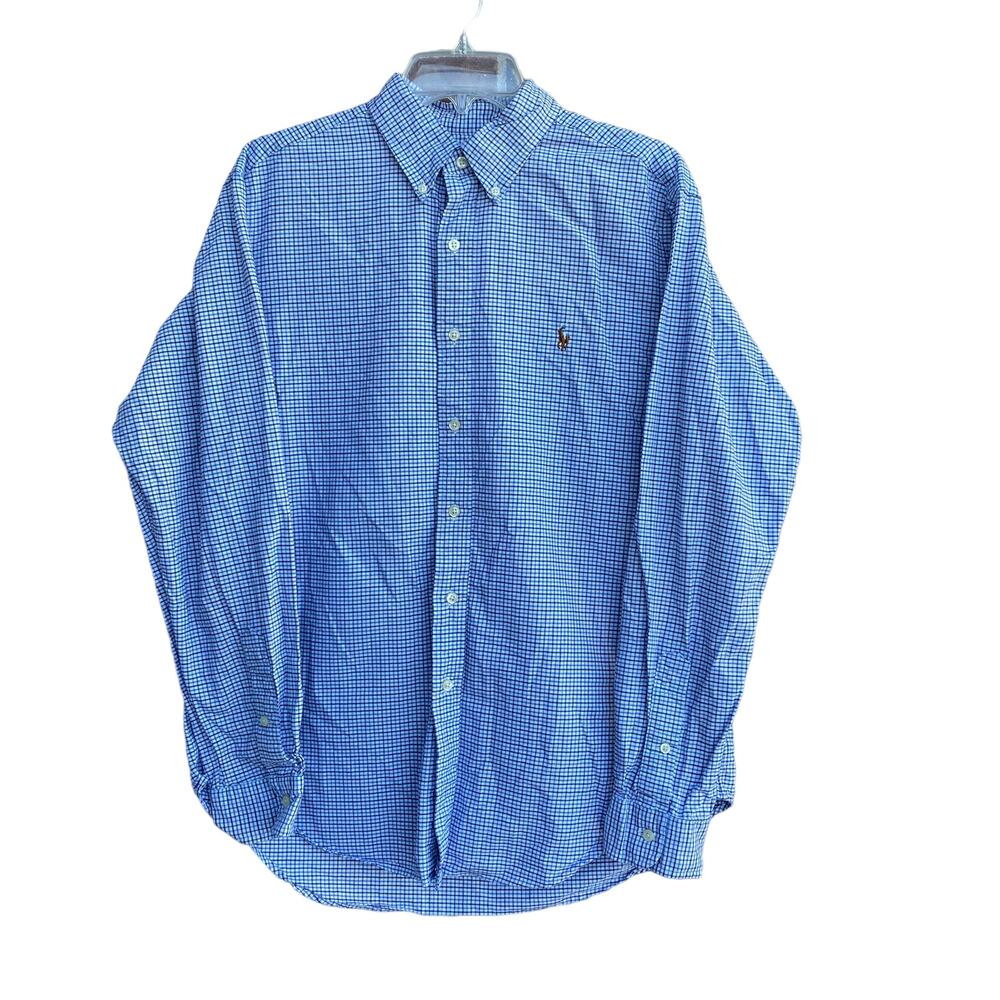 Polo Ralph Lauren Men Blue White Check Classic Fit Collared Button Down Shirt L